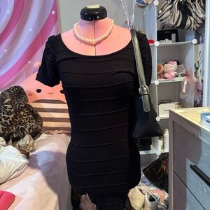 2B Bebe Black Ribbed Scoop Neck Mini Dress